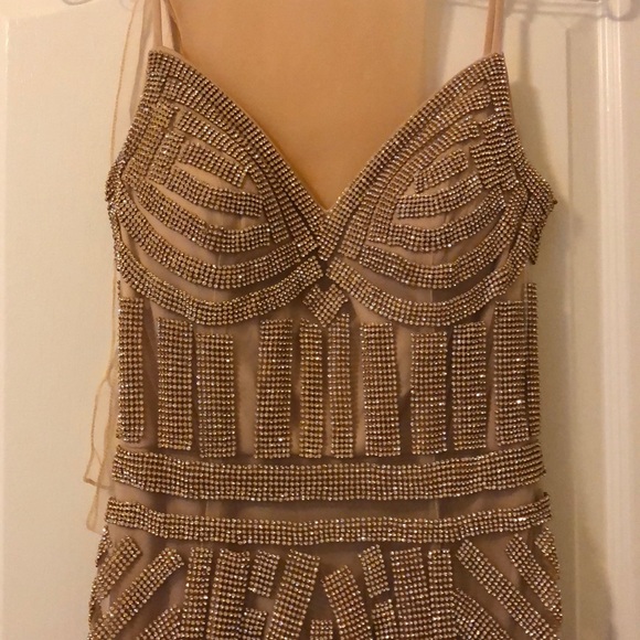👑 Gold Rhinestone Formal Dress 👑 - Picture 2 of 5